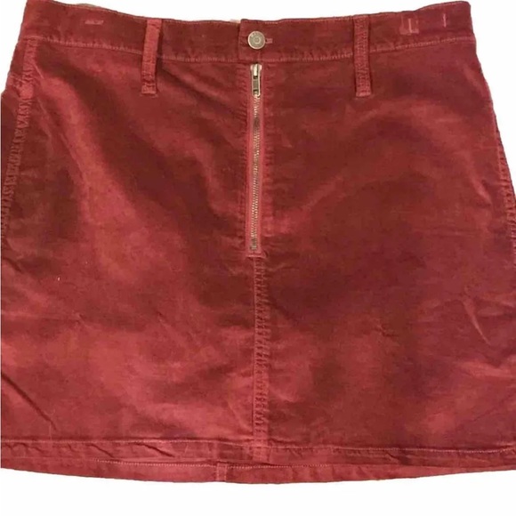 MADEWELL burgundy Mini Skirt 1/2 zip button Velvet Stretchy size 30 back pockets - Picture 8 of 10